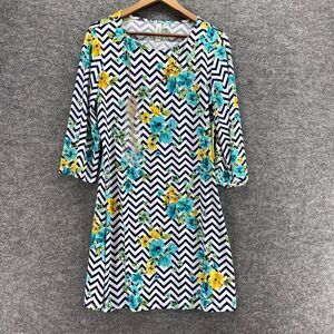 New Tacera Dress Women M Medium Black Striped Shift Midi Long Sleeve Casual